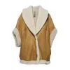 Dfour Camel Suede Shearling Jacket With Sheepskin Lining  In Brown