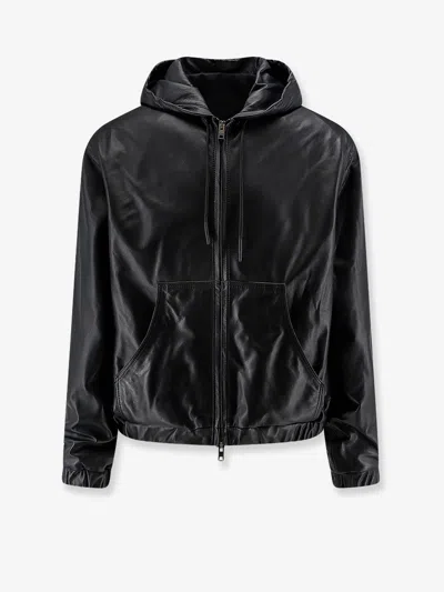 Dfour Hooded Leather Jacket In Black