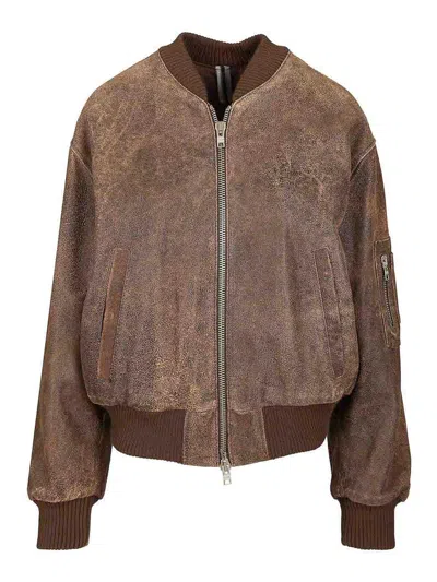 Dfour Leather Bomber Jacket In Brown
