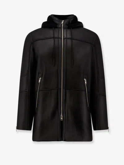 Dfour Long Leather Jacket In Black