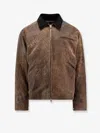 Dfour Padded Leather Jacket With Corduroy Collar In Brown