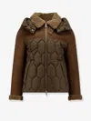 Dfour Padded Nylon Down Jacket With Leather Inserts In Brown