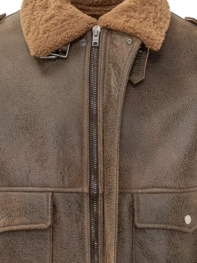 Dfour Soft-collar Leather Bomber Jacket In Ma