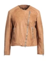 Dfour Woman Jacket Camel Size 10 Soft Leather In Beige
