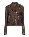 Dfour Woman Jacket Dark Brown Size 6 Leather
