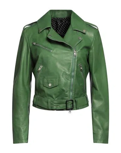 Dfour Woman Jacket Green Size 10 Leather