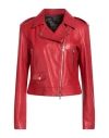 DFOUR DFOUR WOMAN JACKET RED SIZE 8 LEATHER