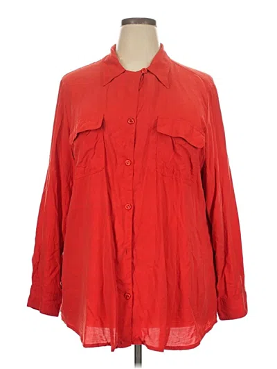 Pre-owned Dg^2 By Diane Gilman 3/4 Sleeve Silk Top Red Collared Neckline Tops