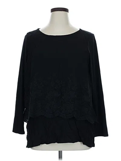 Pre-owned Dg^2 By Diane Gilman 3/4 Sleeve Top Black Boatneck Tops