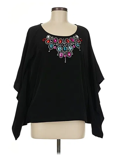 Pre-owned Dg^2 By Diane Gilman 3/4 Sleeve Top Black Cold Shoulder Neckline Tops