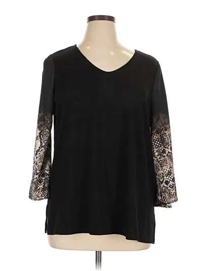 Pre-owned Dg^2 By Diane Gilman 3/4 Sleeve Top Black V Neck Tops