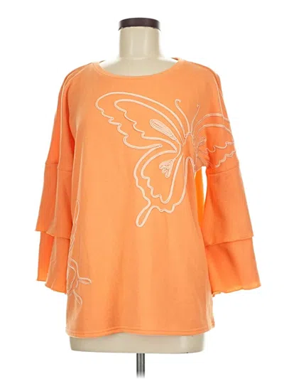 Pre-owned Dg^2 By Diane Gilman 3/4 Sleeve Top Orange Boatneck Tops