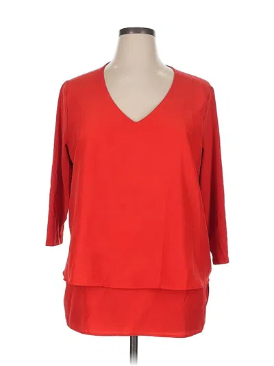 Pre-owned Dg^2 By Diane Gilman 3/4 Sleeve Top Red V Neck Tops