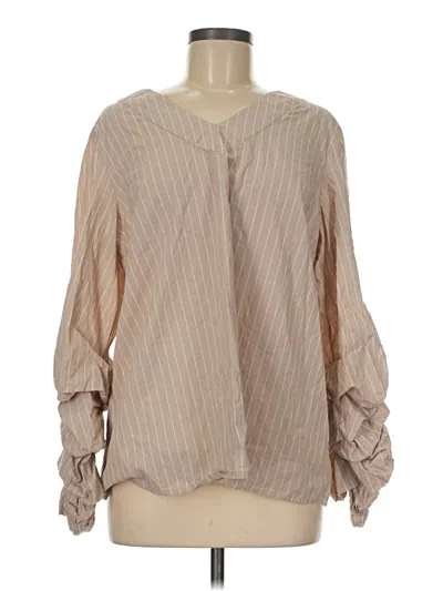 Pre-owned Dg^2 By Diane Gilman Long Sleeve Blouse In Tan