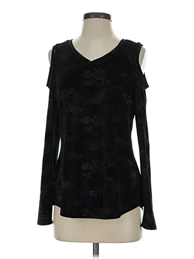 Pre-owned Dg^2 By Diane Gilman Long Sleeve Top Black Cold Shoulder Neckline Tops