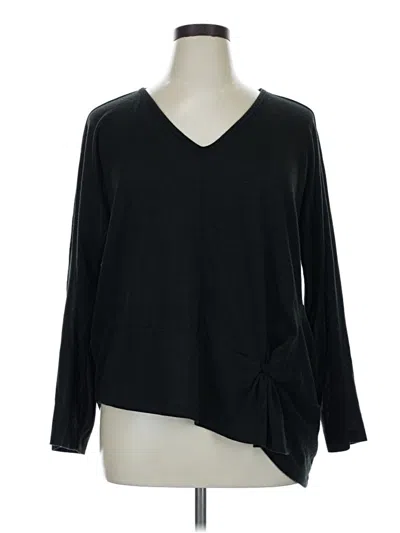 Pre-owned Dg^2 By Diane Gilman Long Sleeve Top Black V-neck Tops