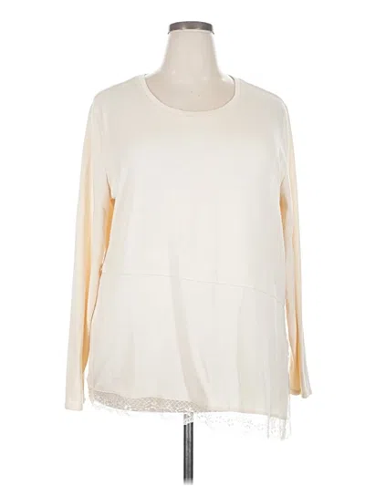 Pre-owned Dg^2 By Diane Gilman Long Sleeve Top Ivory Crew Neck Tops