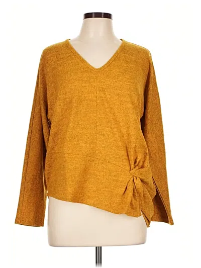 Pre-owned Dg^2 By Diane Gilman Long Sleeve Top Yellow V-neck Tops