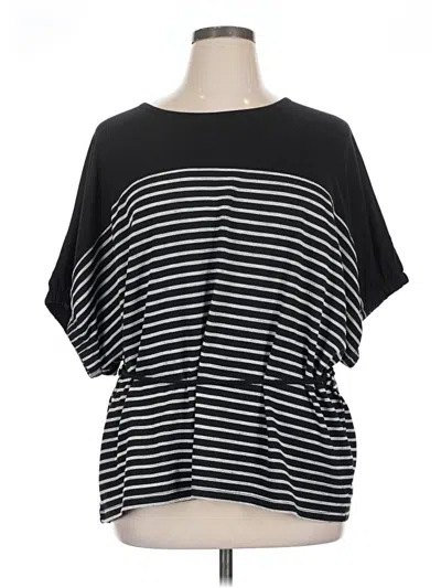 Pre-owned Dg^2 By Diane Gilman Short Sleeve Top Black Stripes Pattern Boatneck Tops