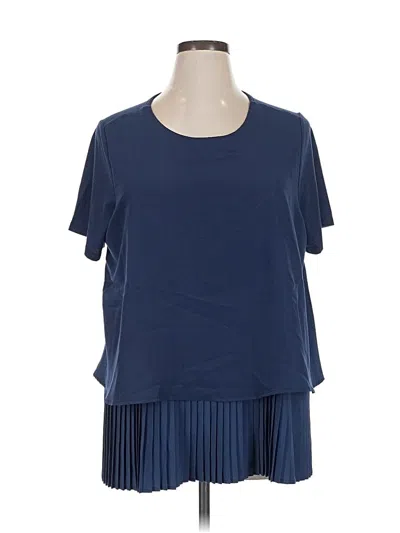 Pre-owned Dg^2 By Diane Gilman Short Sleeve Top Blue Scoop Neck Tops