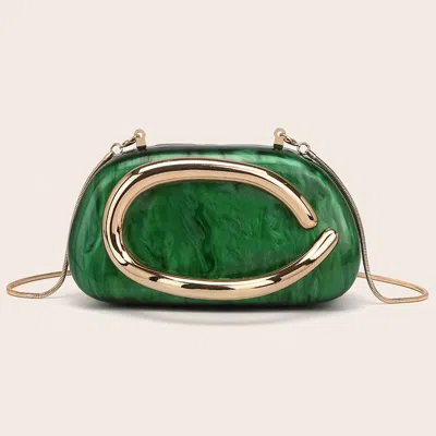 Dgiass Luxury Women's Evening Clutch Bag - Metal Gold Handbag In Green