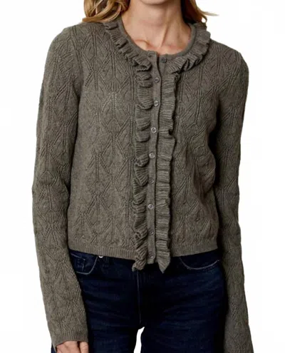 Dh New York Clover Ruffle Trim Cardigan In Dried Basil In Gray