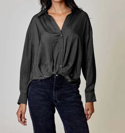 Dh New York Emery Satin Button Down Top In Black