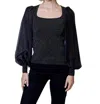 Dh New York Long Sleeve Mixed Media Lurex Top In Black In Black