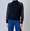 Dh New York Mixed Media Long Sleeve Sweater In Black In Black