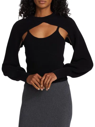 Dh New York Women's Gia Knit Shrug & Tank Combo In Black