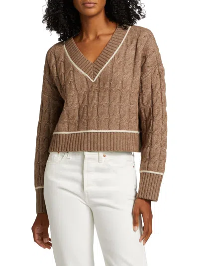 Dh New York Women's Sophie Cabled V-neck Sweater In Brown