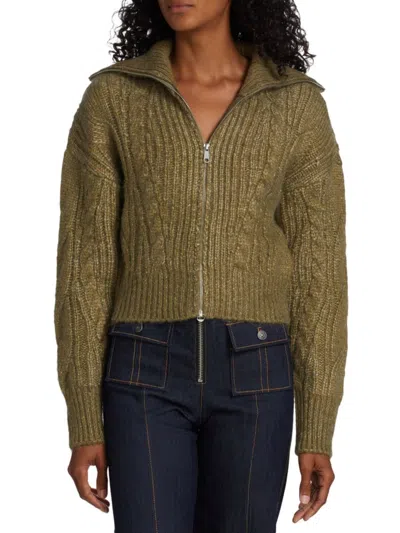 Dh New York Women's Sutton Cable Zip Up Cardigan In Green