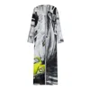 Dhara Sheth Dubai Women's Black / Grey / White Neon Drive Car Abstract Print Long Kimono - A Beach Cover Up In Black/grey/white