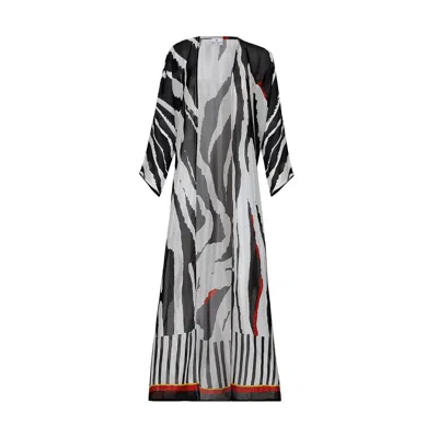 Dhara Sheth Dubai Women's Black / White Into The Wild Zebra Print Kimono Dress - Black And White Stripe Beach Cover Up In Multi