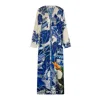 Dhara Sheth Dubai Women's Blue / White / Green Harmony Bird Print Long Kimono Dress In Blue/white/green