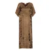 Dhara Sheth Dubai Women's Brown / Gold / Neutrals Shadow Of Sequin Shimmer French Beige Long Kaftan With Side Slit - P In Multi