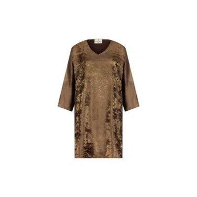 Dhara Sheth Dubai Women's Brown / Gold / Neutrals Shadow Of Sequin Shimmer French Beige Short Kaftan Dress - Party Dre In Multi