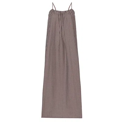 Dhara Sheth Dubai Women's Brown / White The New Classic Spaghetti Strap Maxi Dress - Brown Gingham With Spaghetti Stra In Multi