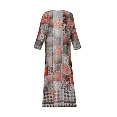 Dhara Sheth Dubai Women's Celestial Tesserae Mosaic Print Kimono Dress - Multicolor Beach Cover Up In Brown