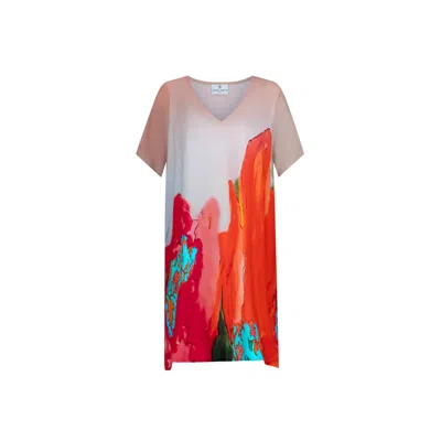 DHARA SHETH DUBAI WOMEN'S CORAL MIRAGE FLORAL PRINTED SHORT KAFTAN DRESS