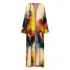 DHARA SHETH DUBAI WOMEN'S ENIGMA ABSTRACT PRINT LONG KIMONO MADE WITH NATURAL FABRIC  - MULTICOLOR