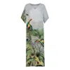 Dhara Sheth Dubai Women's Green / Grey Wild Wings Bird In The Jungle Long Kaftan With Side Slits