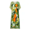Dhara Sheth Dubai Women's Green / Orange Fleur & Fruit Vintage Long Kaftan Dress In Green