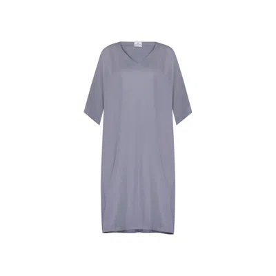 Dhara Sheth Dubai Women's Grey / Blue Light Blue Grey Neutral Plain Short Kaftan Dress Made With Natural Fabric In Grey/blue