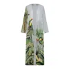 Dhara Sheth Dubai Women's Grey / Green Wild Wings Bird In The Jungle Long Kimono