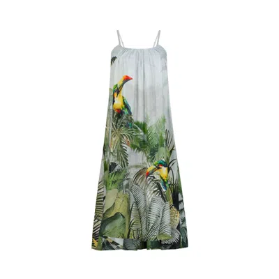 Dhara Sheth Dubai Women's Grey / Green Wild Wings Bird In The Jungle Short Maxi Dress In Multi