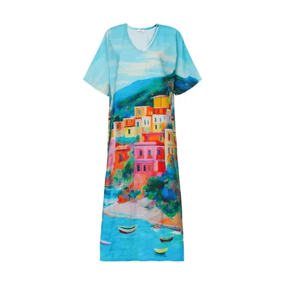 Dhara Sheth Dubai Women's La Dolce Riviera Mediterranean Long Dress With Pockets And Vintage Look