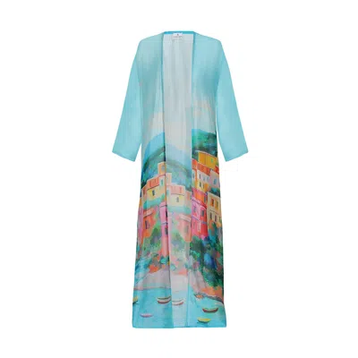 Dhara Sheth Dubai Women's La Dolce Riviera Mediterranean Long Kimono Dress - Beach Cover Up In Animal Print