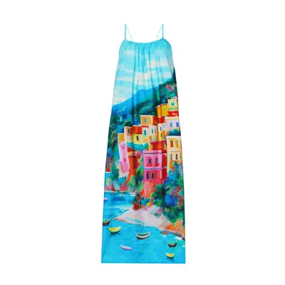 Dhara Sheth Dubai Women's La Dolce Riviera Mediterranean Print Maxi Dress With Pockets