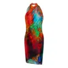Dhara Sheth Dubai Women's Roar Abstract Print Multicolor Halter-style Sarong Dress Made With Natural Fabric